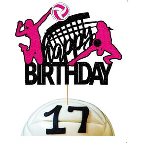 Volleyball Happy Birthday Cake Topper Glitter Pink Volleyball Party Cake Topper Volleyball Birthday Cake Decoration Volleyball Player Cake Decor for Sport Ball Themed Baby Shower Supplies
