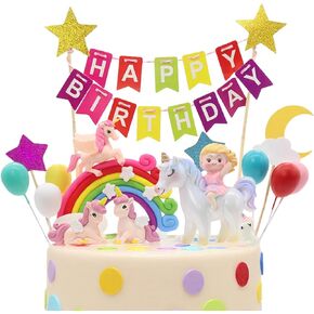 BiBo Unicorn and Princess Cake Topper, Unicorn Cupcake Toppers Rainbow Cake Birthday Decorations,Happy Birthday Banner Unicorn Figures Mini Balloon for Girls Women Birthday Party Supplies (Pink)
