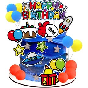 Among Cake Decorations- Game Birthday Cake Topper, Space Game Cake Decoration with Rocket Spaceship Among Game Birthday Party Decorations for Kids Boys Girls