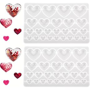 2 Pcs Heart Casting Molds Silicone Mixed Size Heart-Shaped 3D Casting Jewelry Mold Reusable for Jewelry Making Keychain, Crafting, Earrings, Homemade Treats Chocolate