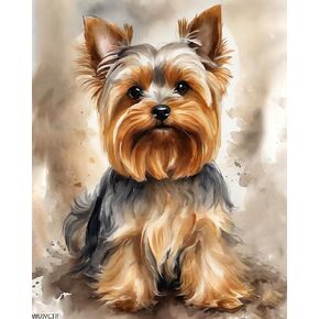 WUIVCTR DIY Filling Oil Canvas Paint by Number Kit Yorkshire Terrier with Brushes and Acrylic Pigment DIY Canvas Painting for Adults Beginner, 40x50cm, Without Frame