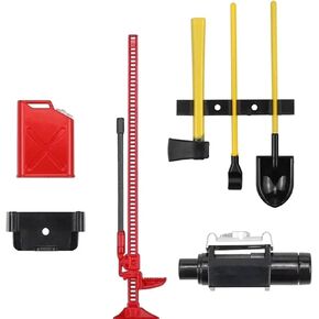 6 PCS RC Decoration Accessories Tool Set Kit with Winch, Gas Can, Shovel, Jack, Pry Bar, Axe Suitable for 1/10 Crawler Car Axial SCX10 D90 D110 TRX4 TRX6 Redcat Upgrades Parts