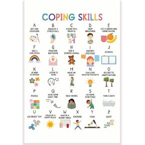 Printlabz Coping Skills Alphabet Classroom Poster - Therapist Counselor Counseling Office - Mental Health - 12 x 18 Inch - Classroom Decor - Classroom Must Haves - Back To School Decor - CPS0139