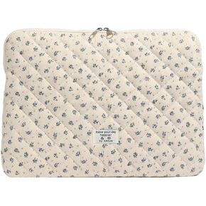 Cute Floral Laptop Sleeve Coquette Quilted Puffy Carrying Tablet Case Fairycore Protective Pouch for Notebook Tablet (Blue Floral,13inch)