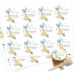 48Pcs Winnie Stickers for Boys Thank You Labels Honey Jar Stickers for Classic Pooh Baby Shower Decorations First Birthday Supplies Food Decor