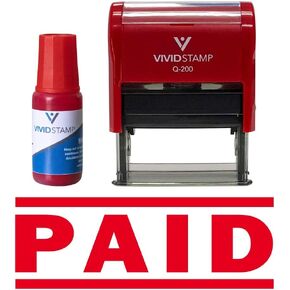 Paid Self Inking Rubber Stamp Combo with Refill (Red Ink) - Medium