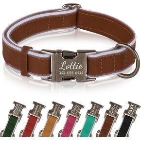 OOPSDOGGY Personalized Leather Dog Collar with Engraved Metal Buckle Custom Soft Padded Reflective Collars for Small Medium Large Breed Dogs Puppy, 4 Sizes, 7 Colors (Brown, Small, 9"-12")