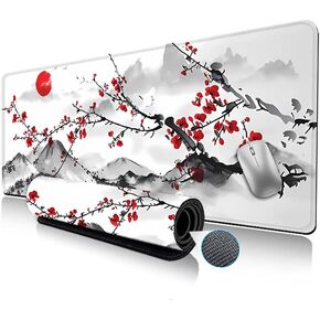 MOLGRIA Extended Gaming Mouse Pad, Plum Blossom Watercolor Design Mousepad- Non-Slip, Waterproof, Large Size (31.5"x11.8"), Durable and Stylish Keyboard Pad for Office or Home