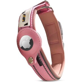 Durable Dog Collar with Air Tag Holder, Pink Reflective Neoprene Dog Collar with Safe Buckle, Secure Bracing and Comfort Padding