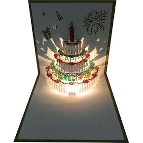 3D Pop Up Birthday Cards, Auto Play Music Warming LED Light Birthday Cake Card Pop Up Greeting Cards Laser Cut Happy Birthday Cards Best for Mom Wife Sister Boy Girl Friends 1 Pack