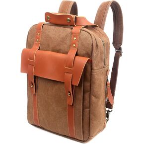 YEY Unisex Messenger Bag 15.6 Inch Waterproof Vintage Genuine Leather Waxed Canvas Briefcase Large Leather Computer Laptop Bag Rugged Satchel Shoulder Bag, Brown