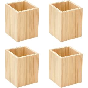 6 Pack Wood Pen hlolder Unfinished Wooden Pencil Holder for Homemade DIY Crafts (3"x3"x4")