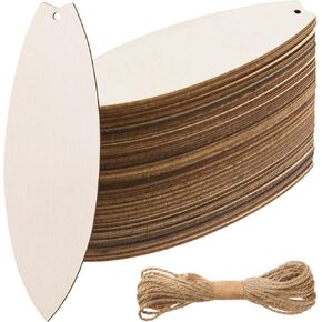 AWIZOM 48 Pcs Wood Surfboard Cutouts Unfinished Wooden Surfboard Ornaments Blank Wood Slices with 32.8 Ft Twine for DIY Craft Tags Birthday Hawaii Summer Holiday Pool Hanging Decor,3.94x1.18 Inch