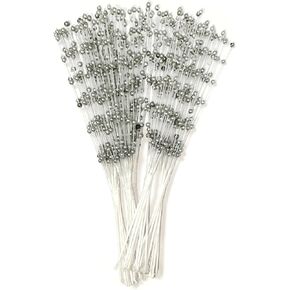 50Pcs Pearl Floral Picks - Silver Flower Stems for Bouquets, Garland, Floral Arrangements, Tree Picks, and Wedding or Party Decorations (4mm Bead String Spray Filler)