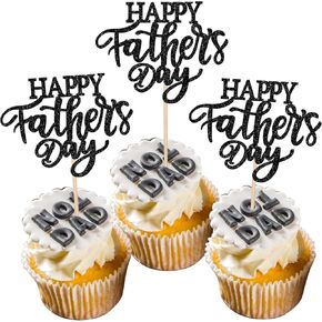 Rsstarxi 24 Pack Happy Father's Day Cupcake Toppers Black Glitter Love Daddy Best Father Super Dad Cupcake Picks for Happy Father's Day Birthday Party Cake Decorations Supplies