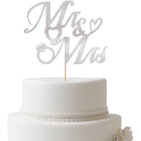 Mr and Mrs Silver Glitter Cake Topper - Elegant Bride and Groom Wedding/Engagement Sign, Shimmering Cardstock Decoration for Cakes, Cupcakes & Desserts