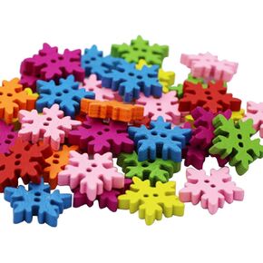 Artibetter 100pcs Christmas Wooden Buttons Embellishments 2 Hole Sewing Craft Buttons Mini Snowflakes Buttons for DIY Craft Clothes Decoration 18mm (Random Color)