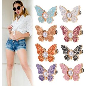 8 Sets Pant Waist Tightener Butterfly Buttons Pins for Loose Jeans Detachable Decorative Waist Buckles Adjustable Waists Buckle Extender Set Pants Clips for Waists Jeans Pants Skirts No Sewing