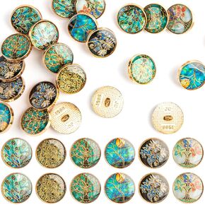 Framendino, 30 Pack Plants Shank Button Enamel Buttons Vintage 18mm Round Decorative for DIY Sewing Crafts