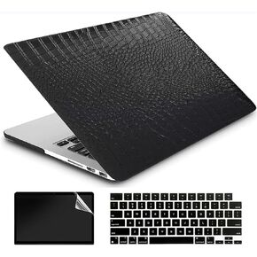 Compatible with MacBook Pro 16 Inch Case 2019 Release A2141 with Touch Bar & Touch ID, Plastic Hard Shell Case + Keyboard Cover + Screen Protector - Black Leather