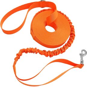 2 Handles Long Dog Leash, 12/20/30/50ft Long Bungee Dog Leashes with Traffic Handle, Shock-Absorbing Elastic Buffer, Double Handles Training Lead (orange-30ft)