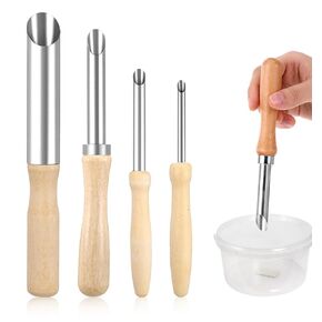 Lemonade Hole Puncher for Straw - 4 Pack Stainless Steel & Wooden Handle Drilling Tool for Lemonade Cups, DIY Crafts, Pottery Clay Sculpture