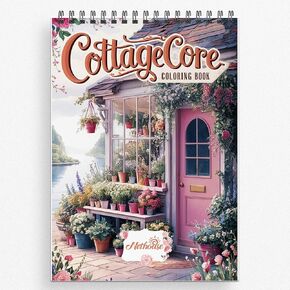 NETHOUSE Cottagecore Spiral Coloring Book for Adults Relaxation & Stress Relief, 30 Coloring Pages of Charming Rustic Cottages, Wildflower Meadows, Peaceful Vibes, Nature Scenes
