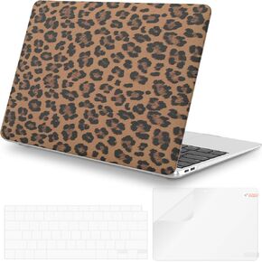 iLeadon Compatible with MacBook Air 13 inch Case 2022, 2021-2018 Release A2337 M1 A2179 A1932, Hard Shell&Keyboard Cover&Screen Film for MacBook Air M1 Case (Beige Leopard)