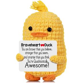 RoomyRoc Inspirational Crochet Duck, Positive Affirmation Duck Toy for Anxiety & Stress Relief, Handmade Mental Health Gifts for Women Men, Cute Home Office Desk Decor for Adults Teens
