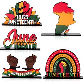 Haooryx Juneteenth Wooden Centerpieces Decorations - 5Pcs 1865 Juneteenth Table Topper Centerpiece Sign Detachable Indoor Decoration for Juneteenth Party Home Desktop Wood Craft Center Piece Decor