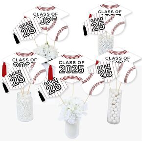 Big Dot of Happiness Grad Baseball - 2025 Graduation Party Centerpiece Sticks - Table Toppers - Set of 15