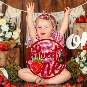 Strawberry Party Decorations Sweet One Birthday Door Sign Wood Sign Cutout Centerpieces for Baby Girls Summer Fruit Milestone Cake Smash Photo Props Baby Shower Supplies (Red)