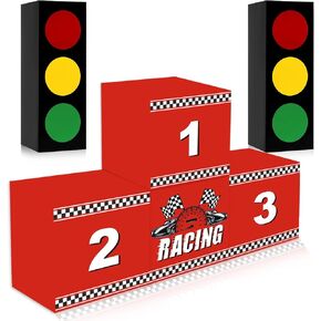 QICI 6 Pcs Large Racing Party Decoration Set,Racing Car Party Boxes include Racing Podium and Traffic Light Box, Race Car Themed Birthday Centerpiece, Car Party Decoration Gift Box