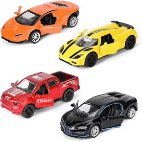 4 Psc Pull Back Cars 1/36 Metal Diecast Cars Toy,Contain Truck Toys,Racing Toys and Car Toy,Children's Car Gift Set,Boy Toy for Age 2 3 4 5 6
