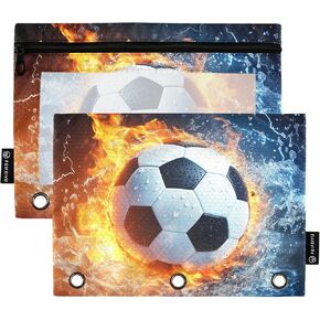 Water and Fire Football Pencil Pouch for 3 Ring Binder 2 Pack Clear Window Pencil Bags with Zipper Pencil Case for School Class Office College Supplies