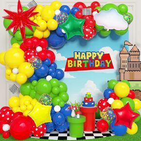 Amandir 151Pcs Red Blue Green Yellow Balloons Arch Garland Kit, Foil Cloud Star Colorful Confetti Balloon for Kids Cartoon Birthday Decorations Baby Shower Carnival Circus Party Supplies