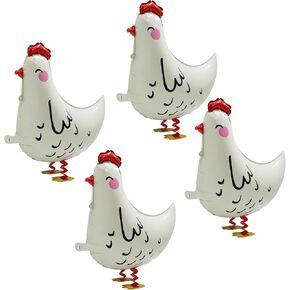 4D Chicken Balloon Walking Farm Animals Balloon Cute Air Walker Chick Balloon, 4 Pack White Walk Chicken Foil Balloons Fun Pet Animal Balloon For Easter Birthday Baby Shower Wedding BBQ Decorations