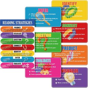 9 Pieces Reading Strategies Posters Classroom Bulletin Board Set Reading Chart Infer Question Visualize Identify Predict Connect Poster Educational Learning Classroom Wall Poster