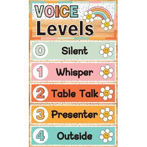 FYSUIMU Voice Level Poster Boho Smile Daisy Noise Level Chart Educational Sign Classroom Decoration for Elementary Back to School Teacher Supplies
