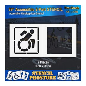 Pavement Stencils - 39 in - Accessible Icon Symbol Stencil with Background (2-Piece) - 39'' x 36'' x 1/8" (128 mil) - Pro-Grade
