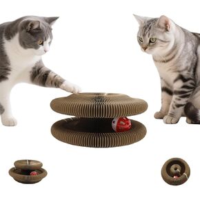 Kitty Kurlz Cat Toy,Magic Foldable Cat Scratching Board & Toy - Interactive Recyclable Cardboard with Ball, Accordion Design for Indoor Cats | 1pc