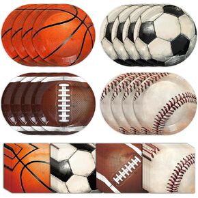 80 Pcs Sports Party Paper Plates and Napkins Basketball Party Supplies Football Disposable Tableware Dinnerware Set Rugby Baseball Ball Theme Favors for Boy Men Sport Birthday Decorations
