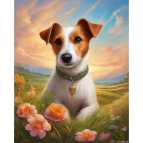 SVINOILER Adults Paint by Number Kits, Jack Russell Terrier Dog on Flower Lawn, Paint by Number Kits on Canvas, DIY Oil Paintings for Beginners Arts and Crafts, 40x50cm No Frame