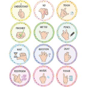 Well tile 24 Pack Boho Classroom Hand Signals Posters Classroom Seat Signals Decors Language Cutout Visual Seat Signal for Home School Kindergarten