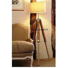 THOR INSTRUMENTS Vintage Classic Teak Wood Tripod Floor Lamp Nautical Floor Home Decor lamp (Lamp Shade is not Included) Rustic Vintage Home Decor Gifts