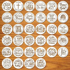 3"x3" Inspirational Quote Stencils – 34 Pcs Reusable Christian Word Templates for Painting on Wood, Walls, Fabric DIY Crafts & Home Decor