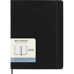 Moleskine Classic 12 Month 2026 Monthly Planner, Soft Cover, XL (7.5" x 9.75"), Black, 128 pages
