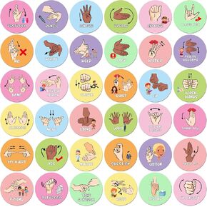 36 Pcs Asl Classroom Hand Signal Cards Classroom Hand Signal Decor Sign Language Posters for School Teachers Students Bulletin Board Nonverbally Communicate Supply Decoration (Pastel)