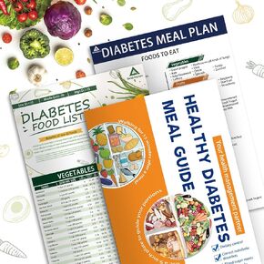 3-Pack Diabetes Food List & Meal Planner for Type 1/2 Diabetics - Laminated Low Carb Recipes, Carbs/Calories/GI Charts + Food to Avoid/Eat, Grocery Shopping List & Blood Sugar Care Guide (18 Pages)