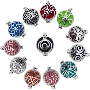 6 PCS Mixed Silver Round Aromatherapy Necklace Pendant Locket Essential Oil Diffuser Necklace Charms